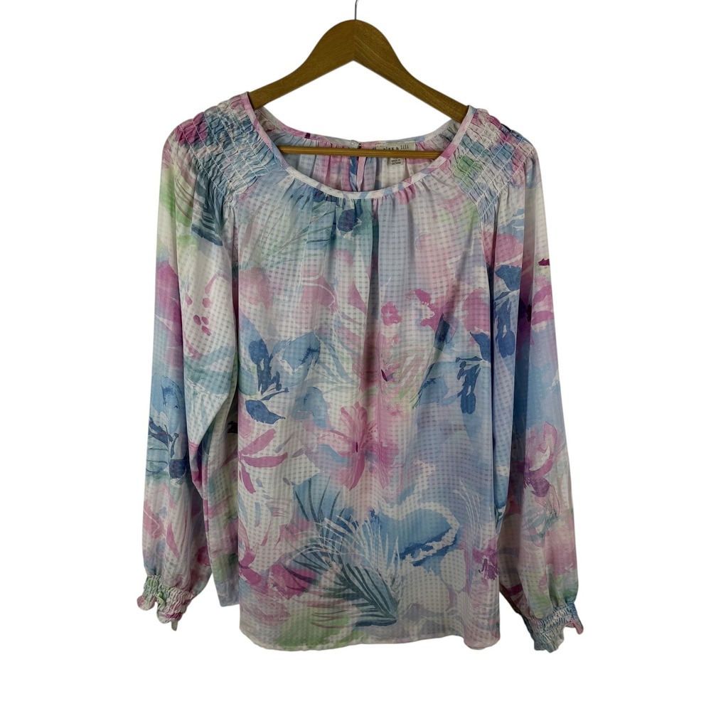 Alex & Lili Pastel Floral Blouse XL Sheer Lightweight‎ Feminine Colorful Comfy